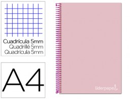 Cuaderno espiral Liderpapel Jolly A4 tapa extradura 80h 75g micro c/5mm. color rosa